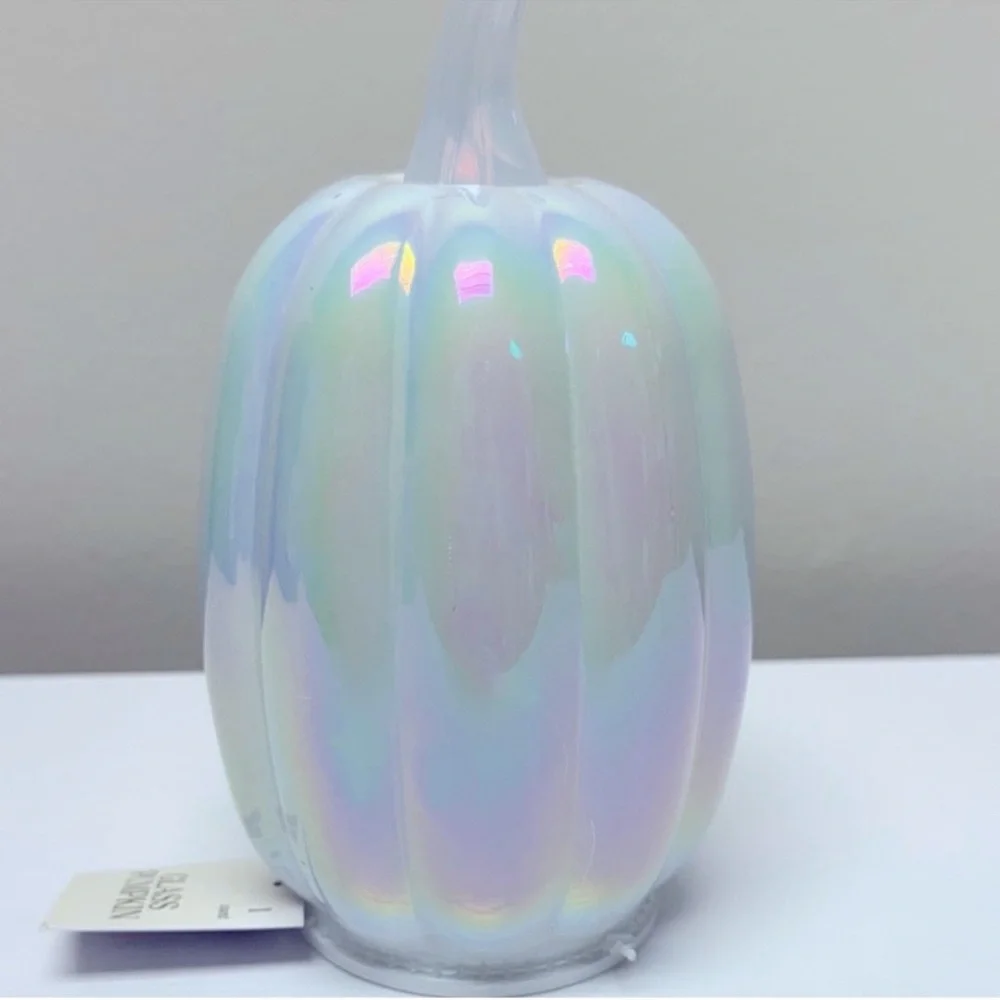 New! Target Bullseye Playground White Iridescent Glass Pumpkin Decor
